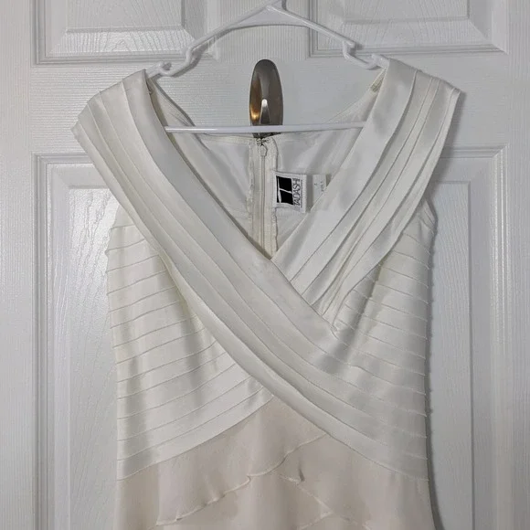 Vintage 100% Silk Tadashi Ivory Pintuck Top Ruffle Tiered Wedding Dress US 4